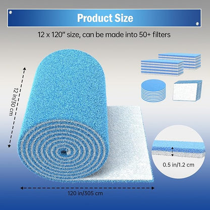 MERV 8 Triple Air Vent Filter, 12"X120" Cut to Size Air Filter Material, Blue & White Electrostatic Vent Filter Kit for Home Floor, Ceiling, Grilles, HVAC Vent, Compression Packing