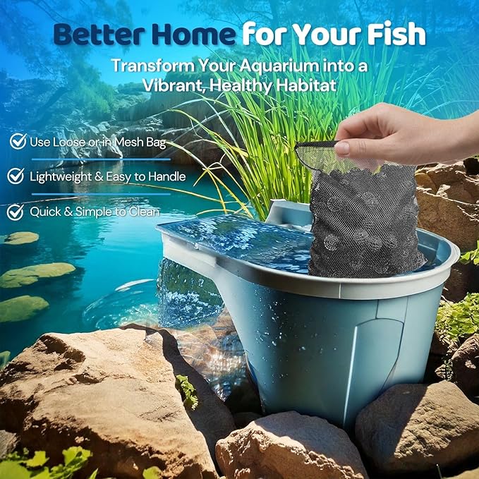 Flexzion Fish Tank Filter Media - Bio Balls for Aquarium Filter, Ceramic Rings & Activated Carbon Pellets in Mesh Bags - Biological, Chemical, & Mechanical Filtration Fresh & Saltwater Aquarium, 2 Set