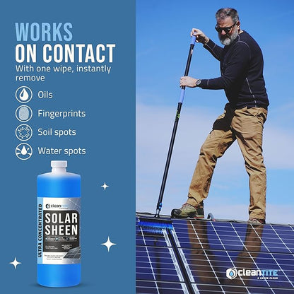 Solar Panel Cleaner Solar Sheen (Makes 128 Gallons) - Super Concentrated Glass & Solar Panel Cleaning, Remove Oils, Fingerprints & Water Spots - (32 oz)