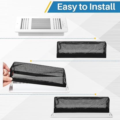 Zonon 12 Pcs 6 x 10 Inch Floor Register Cover Trap Vent Screen for Home Vent Mesh Elastic Band Filter Floor Register Trap Keeps Pet Hair,Food Out(Black)