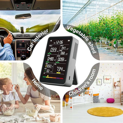 Professional Indoor Air Quality Monitor with AQI, Portable Real-Time Detector for Home Cars Plants and Pets (Gray)