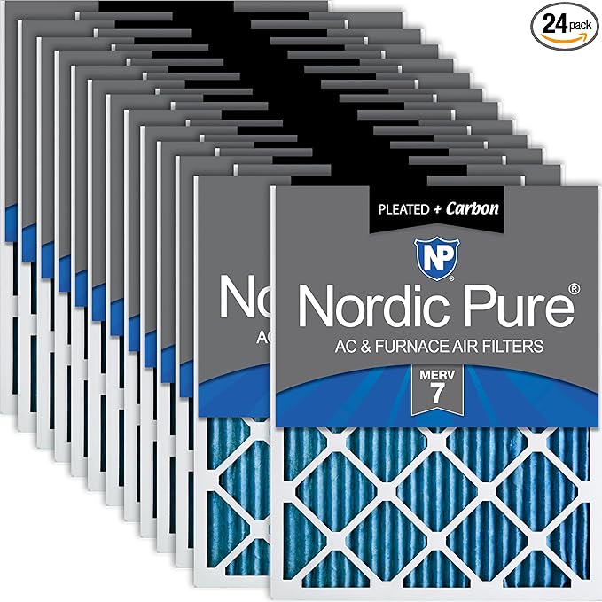Nordic Pure 14x20x1 (Actual Size: 13 1/2 x 19 1/2 x 3/4) Pleated Air Filters MERV 7 Plus Carbon 24 Pack