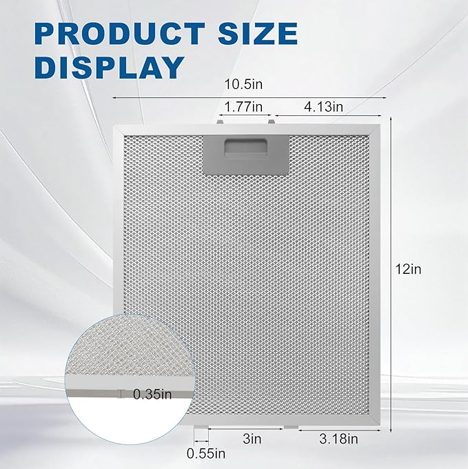 12" X 10.5" W10169961A Range Hood Filter Replacement by ENKTIK Fit for Whirlpool Stove vent filter for Kitchen Overhead Exhaust Fan Blocks Grease & Filters Oven Air (3-Pack)