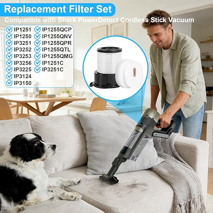 Vacuum Filter Replacement for Shark IP3251 IP3253 IP1255 IP1251 IP1250 PowerDetect Cordless Stick Vacuum, 1 Post-Motor Filter & 3 Pre-Motor Filters for Handheld Vacuum