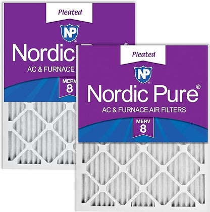 Nordic Pure 20x20x1 (Actual Size: 19 1/2 x 19 1/2 x 3/4) Pleated MERV 8 Air Filters 2 Pack