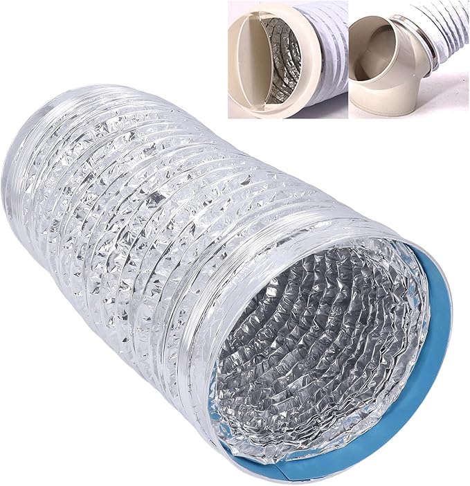 Aluminum Foil Ducting and PVC Dryer Vent Hose with 7 Inch Diameter and 6.56 Foot Length, Flexible HVAC Ventilation Duct with Spiral Steel Wire Support for Kitchens and Greenhouses