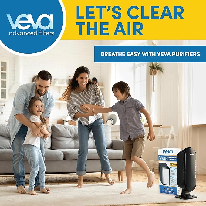 VEVA Genuine 8000 Elite Pro Series Air Purifier 2 HEPA Filters & 8 Carbon Pre-Filters - Removes Allergens, Smoke, Dust, Pet Dander & Odor Air Cleaner Home & Office