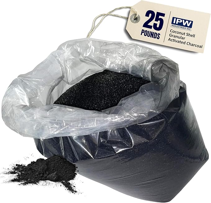 IPW Industries Bulk Activated Carbon - Coconut Shell Granular Activated Charcoal (GAC) for Water Filtration - Replacement Media for Pre and Post Carbon Water Filters (25 lbs)