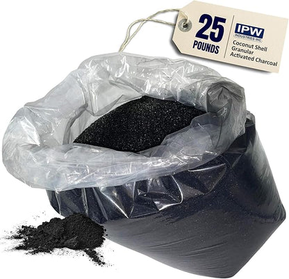 IPW Industries Bulk Activated Carbon - Coconut Shell Granular Activated Charcoal (GAC) for Water Filtration - Replacement Media for Pre and Post Carbon Water Filters (25 lbs)