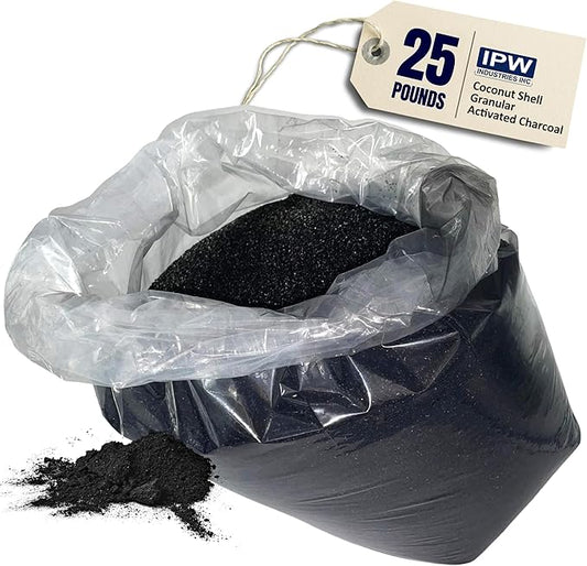 IPW Industries Bulk Activated Carbon - Coconut Shell Granular Activated Charcoal (GAC) for Water Filtration - Replacement Media for Pre and Post Carbon Water Filters (25 lbs)