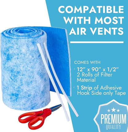 Air Vent Filters - Cut to Size Floor Vent Filters for home. MERV 8 Electrostatic Cut to Fit Roll Adhesive Hook Tape (100+ Filter) (MERV 8-12" x 90" 2 Pack)