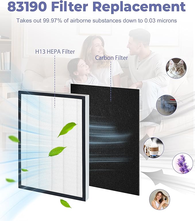 Replacement Filter Compatible with Sears/Kenmore 83190 Air Filter, Models 85250 and 83250, with 2 H13 HEPA Filters and 4 Carbon Pre-Filters