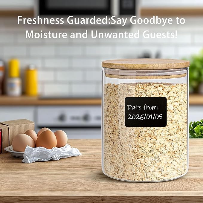 Glass Storage Jars Set Elegant Containers with Airtight Bamboo Lids, Perfect for Kitchen Organization - Flour, Rice, Pasta, Sugar, Coffee Beans, Accessories Included (2 packs(111oz))
