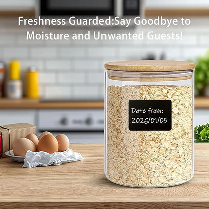 Glass Storage Jars Set Elegant Containers with Airtight Bamboo Lids, Perfect for Kitchen Organization - Flour, Rice, Pasta, Sugar, Coffee Beans, Accessories Included (2 packs(111oz))