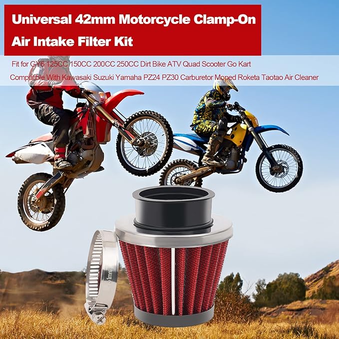 2PCS 42mm Universal Air Filter For GY6 125CC 150CC 200CC 250CC Dirt Bike ATV Quad Scooter Go Kart Compatible With Kawasaki Suzuki Yamaha PZ24 PZ30 Carburetor Moped Roketa Taotao for Motorcycle