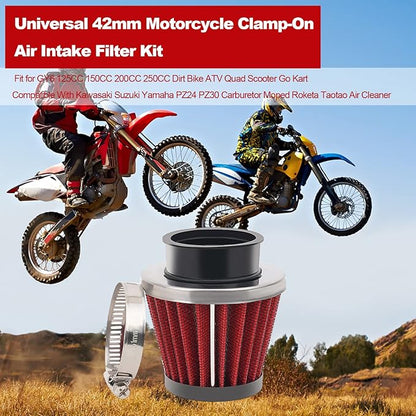 2PCS 42mm Universal Air Filter For GY6 125CC 150CC 200CC 250CC Dirt Bike ATV Quad Scooter Go Kart Compatible With Kawasaki Suzuki Yamaha PZ24 PZ30 Carburetor Moped Roketa Taotao for Motorcycle