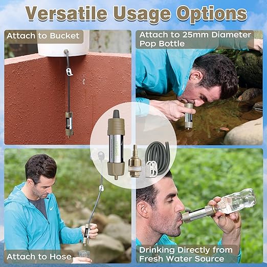 Miniwell L630 Portable Water Filter with Upgraded Vacuum Packaging - 25 Year Storage, Long Lasting and Versatile Usage Options, 3 Pack Filter and 1L Bottles