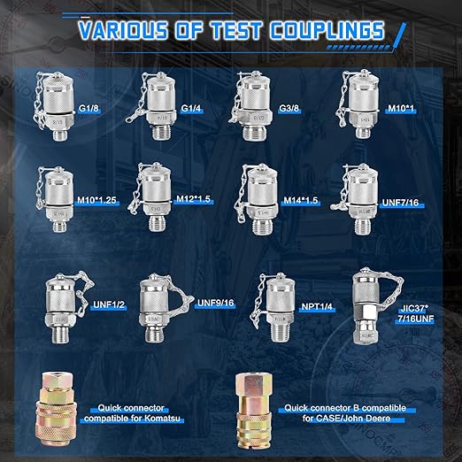 SINOCMP Hydraulic Pressure 3 Gauges(25/40/60MPa) Test Kit with 4 Test Hoses & 14 Straight Connectors & 19 Tee Connectors for Construction Machinery Excavator(Black)