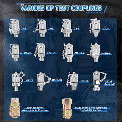 SINOCMP Hydraulic Pressure 3 Gauges(25/40/60MPa) Test Kit with 4 Test Hoses & 14 Straight Connectors & 19 Tee Connectors for Construction Machinery Excavator(Black)