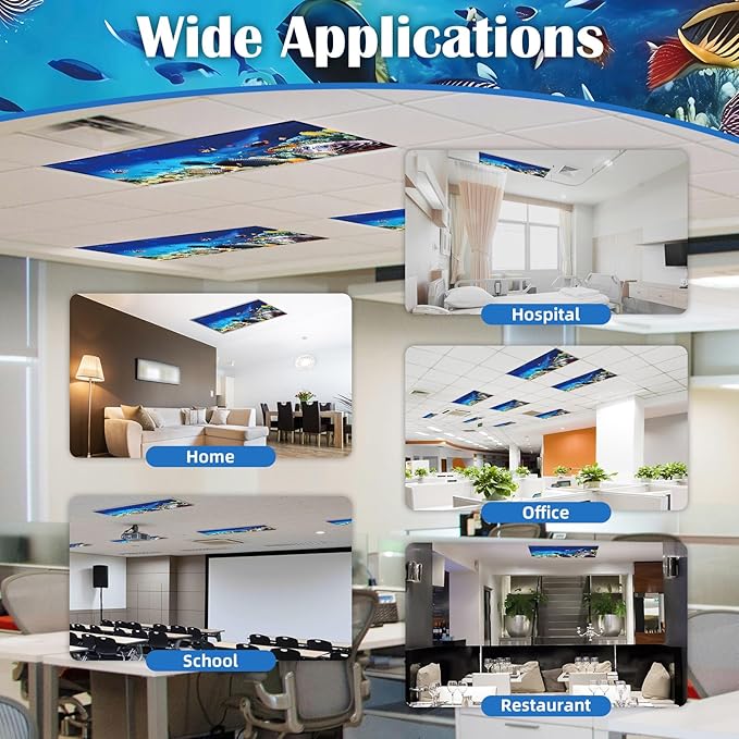 Fluorescent Light Covers - Classroom Covers for Ceiling Lights, 1 PCS 4 x 2 Feet Magnetic Light Filters, Classroom, Office Decor (Underwater World)