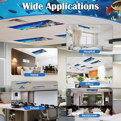 Fluorescent Light Covers - Classroom Covers for Ceiling Lights, 1 PCS 4 x 2 Feet Magnetic Light Filters, Classroom, Office Decor (Underwater World)