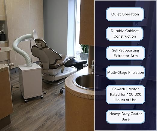 Extraoral Suction Air Filter ULPA, Fume Extractor, and Source Capture with ULPA Air Filtering System for Dental Chairs, Dental Clinics, and Dental Laboratories by Extract-All