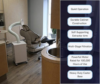 Extraoral Suction Air Filter ULPA, Fume Extractor, and Source Capture with ULPA Air Filtering System for Dental Chairs, Dental Clinics, and Dental Laboratories by Extract-All