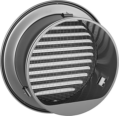 4" in Heavy Duty Thickened 304 Stainless Steel Air Vent Cover Louvered Grille Cover Vent Hood Flat Ducting Ventilation Air Vent Wall Air Outlet with Fly Screen Mesh for House (4inch-100mm Flat Black)