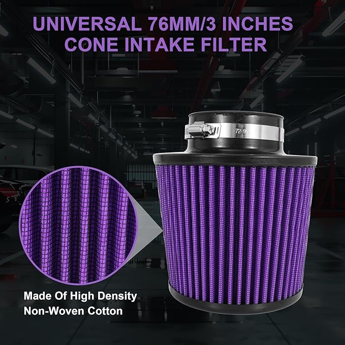 Cold Air Intake Filter High Performance Washable Filter Clamp-On Replacement Air Filter Flange Diameter 3inch/76mm Purple