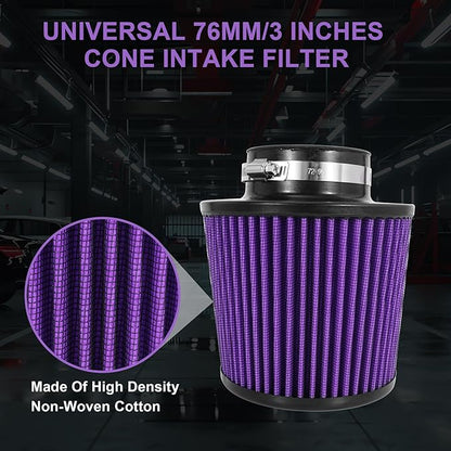 Cold Air Intake Filter High Performance Washable Filter Clamp-On Replacement Air Filter Flange Diameter 3inch/76mm Purple