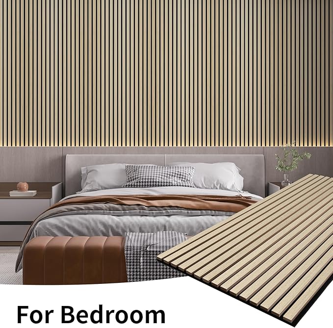Wood Slat Wall Panel, 48'' x 24'' Wood Panels for Wall, 3D Soundproof Wall Panels, Large Acoustic Panels for Interior Ceiling and Wall Decor Noise Reduction, 2 Pack, Oak
