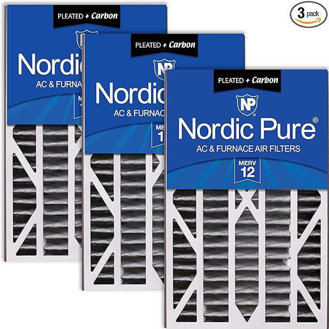 Nordic Pure 16x25x3 (Actual Size: 15 13/16 x 24 5/16 x 3) MERV 12 Plus Carbon Trion Air Bear Cub Replacement Air Filters 3 Pack