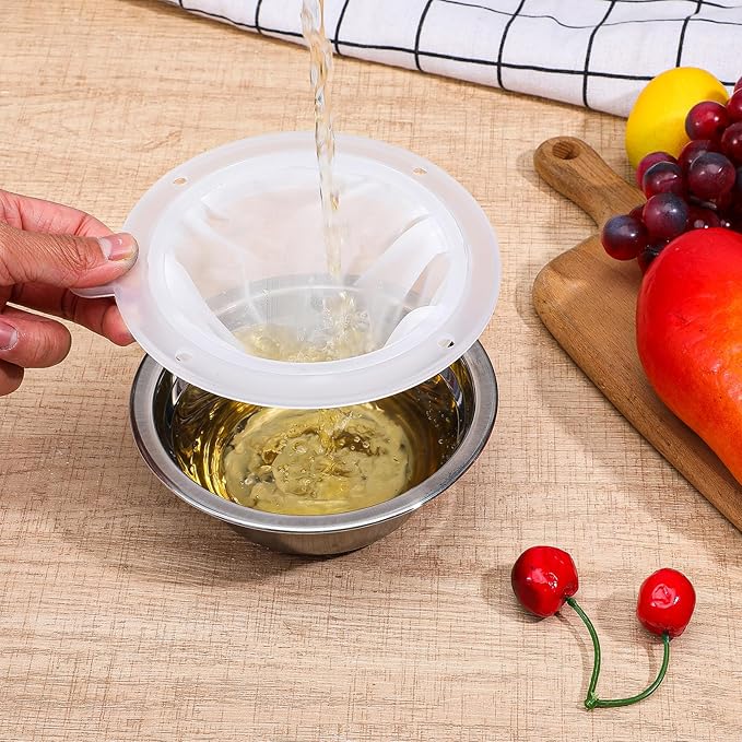 TIESOME 4 Pcs 200 Mesh Food Filter Strainer, Oil Strainer for Deep Fryer, Fine Nylon Mesh Sieve for Cooking Oil Milk Juice Wine Cheese Whey Grease Coffee Grease Filter, 5 Inch White