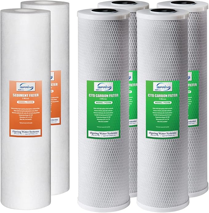 iSpring F6WGB32B 4.5” x 20” 3-Stage Whole House Water Filter Replacement Pack with Sediment and Carbon Block Cartridges, Fits WGB32B, White, 2 Count