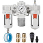NANPU 3/8" NPT Air Filter, Regulator & Lubricator (FRL) Combo - Water/Oil Trap Separator - Pressure Gauge(0-150 psi), 5 Micron Brass Element, Semi-Auto Drain, Poly Bowl, Metal Bracket