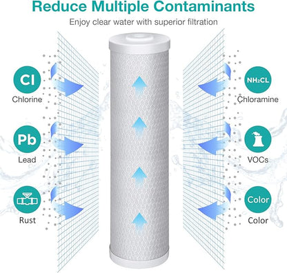 SimPure Whole House Water Filter Cartridges 5 Micron 20" x 4.5" CTO Activated Carbon Block, For DB20P, FC25B, CTO20BB, WHB20, 4 Pack