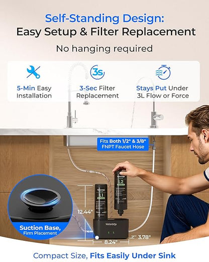 Waterdrop DLG-L Under Sink Water Filter, Reduces Chlorine Lead Chloramine Bad Taste, 2 Stage Under Sink Water Filtration System with Separate Faucet, Life Indicator, Innovative Dual Filtered Flows
