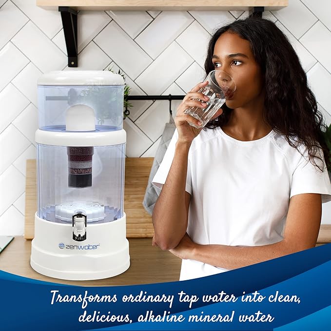 ZENWATER 6-Gallon Countertop Gravity Water Filter System - Portable Alkaline Filtration System - Enjoy Clean and Mineral-Rich Hydration at Home, Office, or Travel