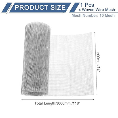 uxcell 10 Mesh 118" x 12" Woven Wire Mesh, 304 Stainless Steel Air Vent Filter Screen, Window Screen Mesh for DIY Projects Vents Cover Filtration Animals Fence