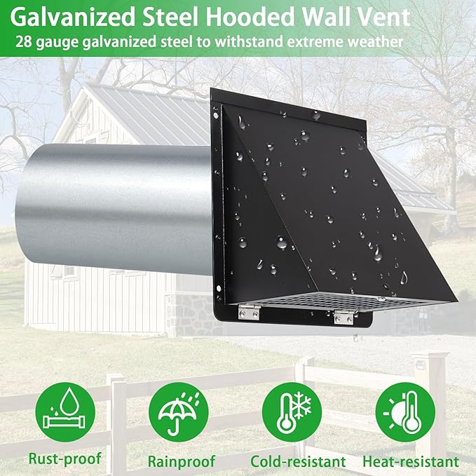 3 Inch Dryer Vent Cover Outside with Mesh and Damper,Wall Vent Exhaust Vent Cover,Metal Dryer Vent Hood Outdoor Exterior Vent Cover External Cap for Dryer Ducting/Range Hood/Laundry/AC Air Vent-Black
