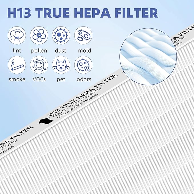 5510 5520 HEPA Air Purifier Filter Q Replacement for Winix 5510 5520 Plasmawave Air Purifier H13 True HEPA Carbon Filter,# 1712-0123-00,2 Set