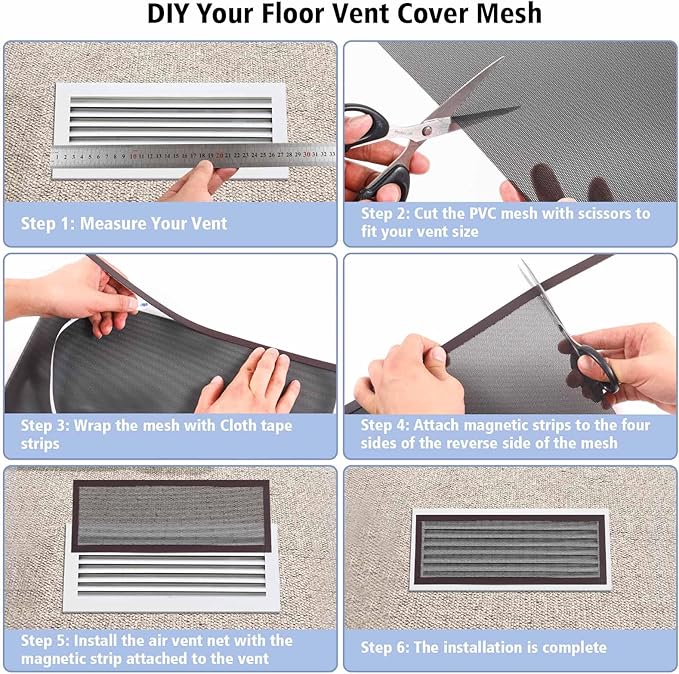 4 Pack 40cm x 30cm Magnetic Floor Vent Cover - Customizable Size PVC Mesh Register for Wall Ceiling Floor Catch Debris Hair Insect (Black)