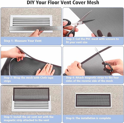 4 Pack 40cm x 30cm Magnetic Floor Vent Cover - Customizable Size PVC Mesh Register for Wall Ceiling Floor Catch Debris Hair Insect (Black)