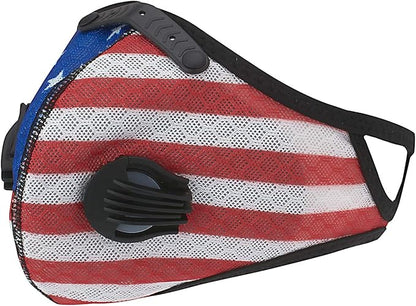 ASA TECHMED Reusable Dual Air Breathing Valve Face Mask Cover with Activated Carbon Filter (Patriotic Cycling)