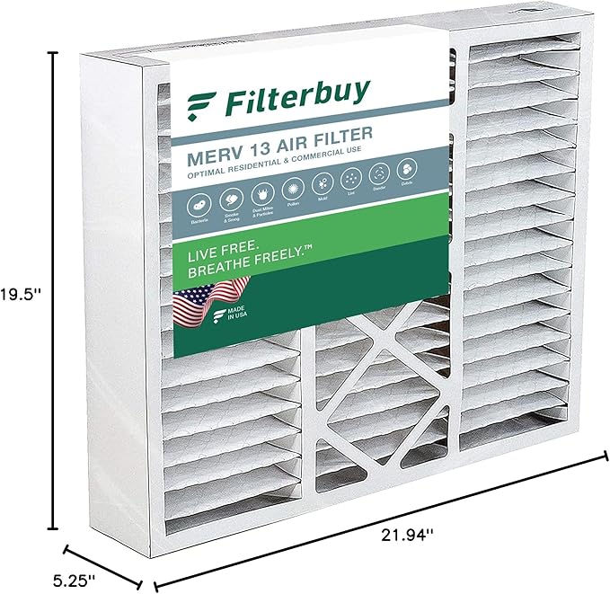 Filterbuy 20x22x5 Air Filter MERV 13 Optimal Smoke & Allergy Defense (1-Pack), Pleated HVAC AC Furnace Filters for Amana, Goodman, Nordyne, and Five Seasons (Actual Size: 19.50 x 21.94 x 5.25)