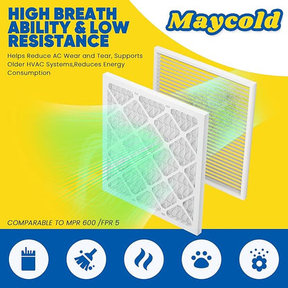 Maycold MERV 8 12x24x1 Furnace Air Filters (6-Pack), Pleated HVAC AC Filters – Actual Size 11.70” x 23.70” x 0.75”, For Residential or Office Use, Individually Wrapped in Plastic
