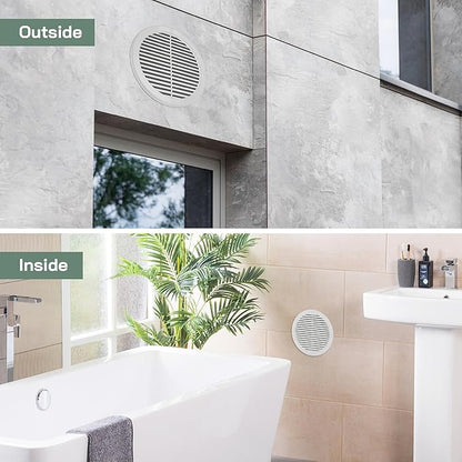 Vent Systems 8" Inch (Opening Dimensions) - Pack of 100 - White Soffit Vent Cover - Plastic Round Air Vent Grille - Built-in Mesh Screen - HVAC Register Louver for Bathroom, Home, Kitchen