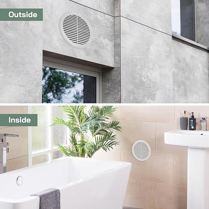 Vent Systems 8" Inch (Opening Dimensions) - Pack of 5 - White Soffit Vent Cover - Plastic Round Air Vent Grille - Built-in Mesh Screen - HVAC Register Louver for Bathroom, Home, Kitchen