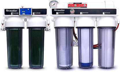 LiquaGen - 6 Stage Heavy Duty - 0 TDS/PPM Reverse Osmosis/Deionization Aquarium Reef Water Filter System | Ultimate Purification RO/DI Machine w/Dual Deionization Canisters (150 GPD)