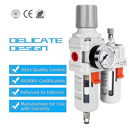NANPU 3/4" NPT Compressed Air Filter Regulator Lubricator Combo (FRL) Water/Oil Trap Separator - Gauge(0-150 psi), 5 Micron Brass Element,Poly Bowl, Semi-Auto Drain, Metal Bracket